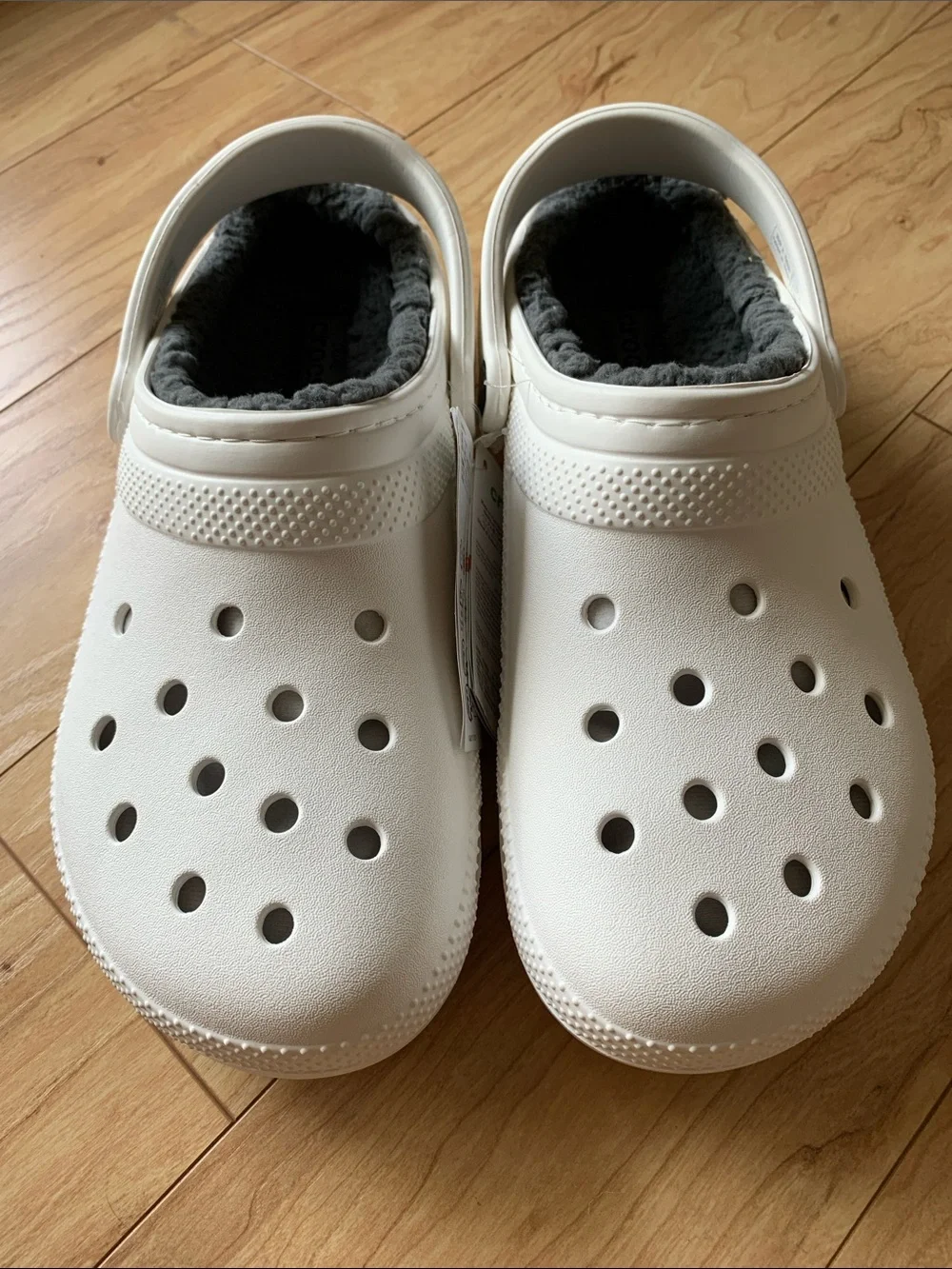 CROCS  Classic White Clog with Gray Fleece Lining unisex